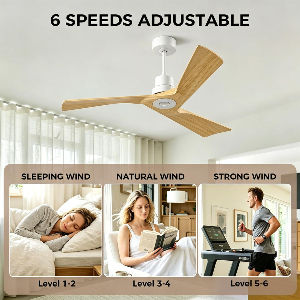 52" White Ceiling Fan with Remote, No Light