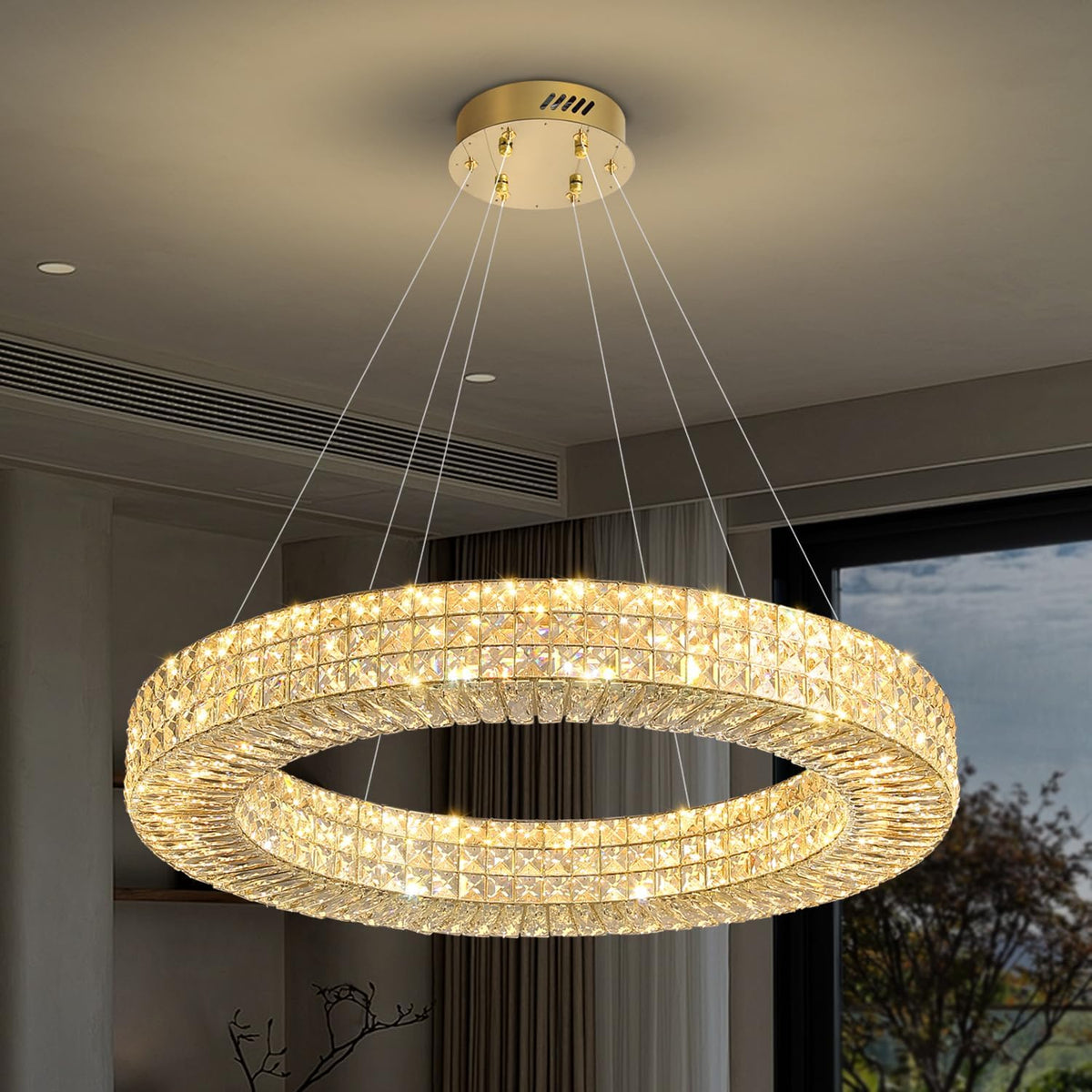 32-Inch Gold Ring Crystal Chandelier for Modern Dining Rooms