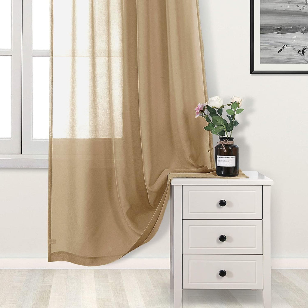 Short Sheer Curtains, Faux Linen Voile Semi Sheer 45 Inches Long Grommet Top Window Curtains Drapes Treatment Bedroom