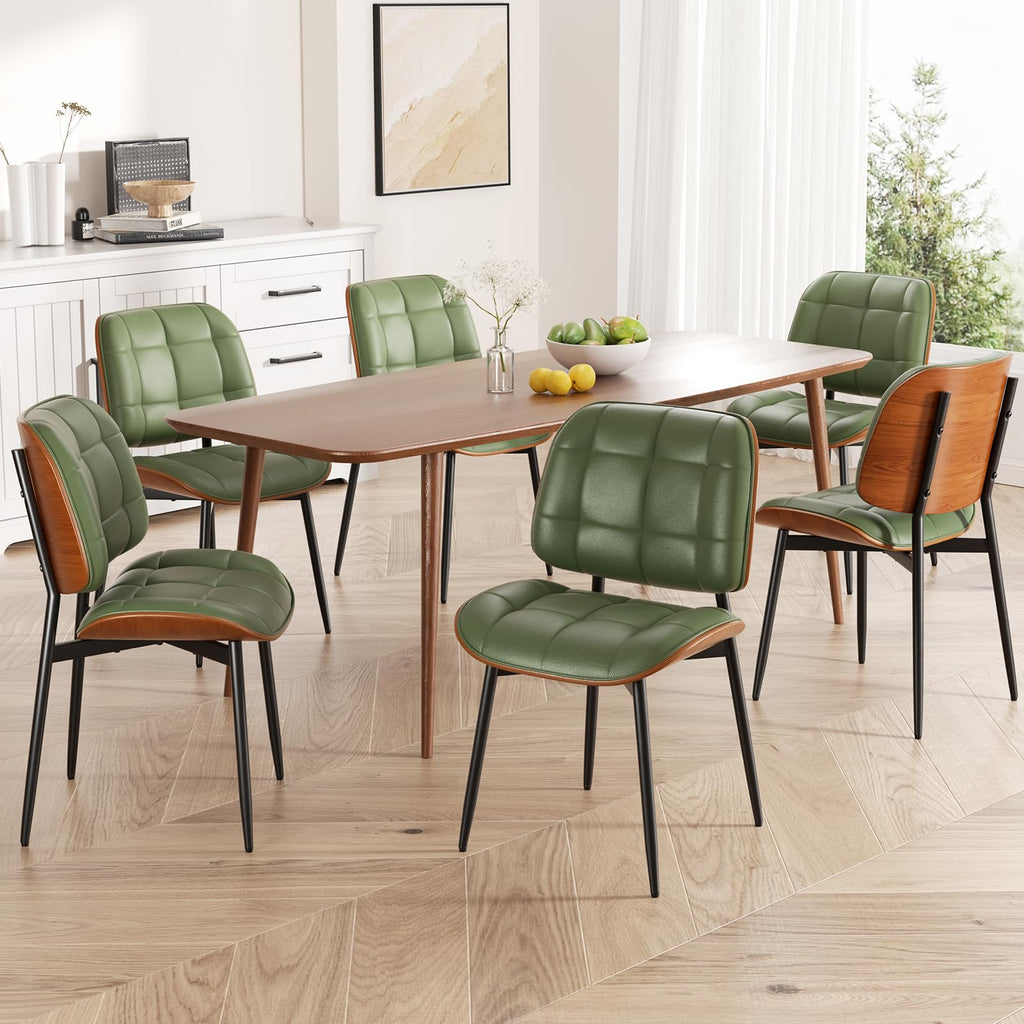 Dining Chairs Set of 2, Mid Century Modern Dining Room Chair, Upholstered Faux Leather Kitchen Chairs with Thick