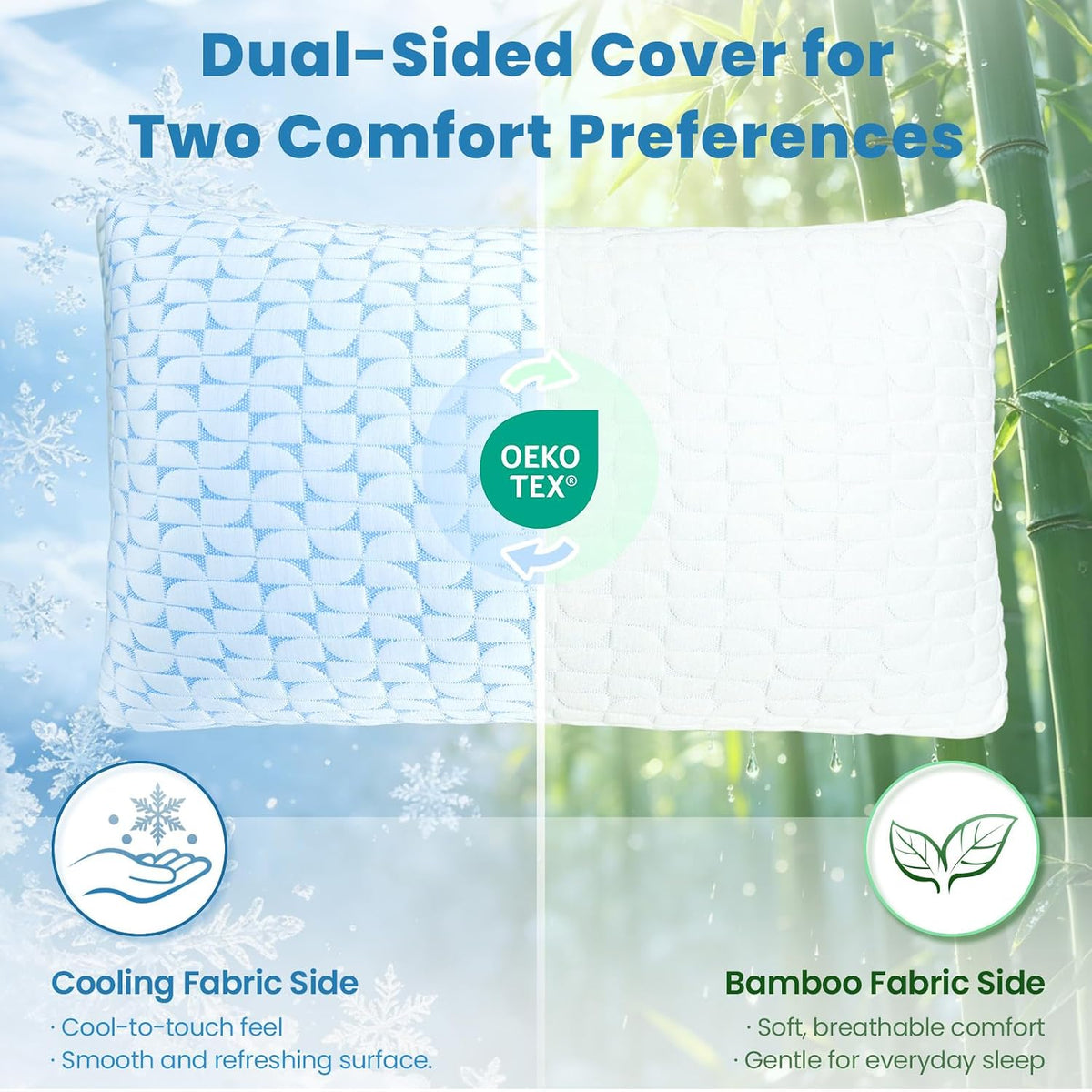 King Size Cooling Firm Shredded Memory Foam Pillows Set of 2 | Adjustable Bed Pillows for Hot Sleepers and Side Back