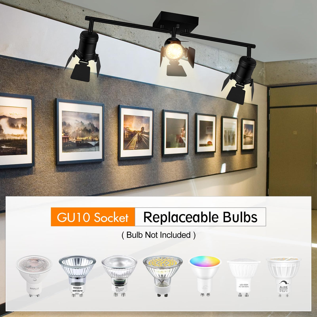 3 Light Track Lighting Fixtures Ceiling, Black Track Lighting with Upgrade Lamp Heads, 3 Way Track Lights Ceiling