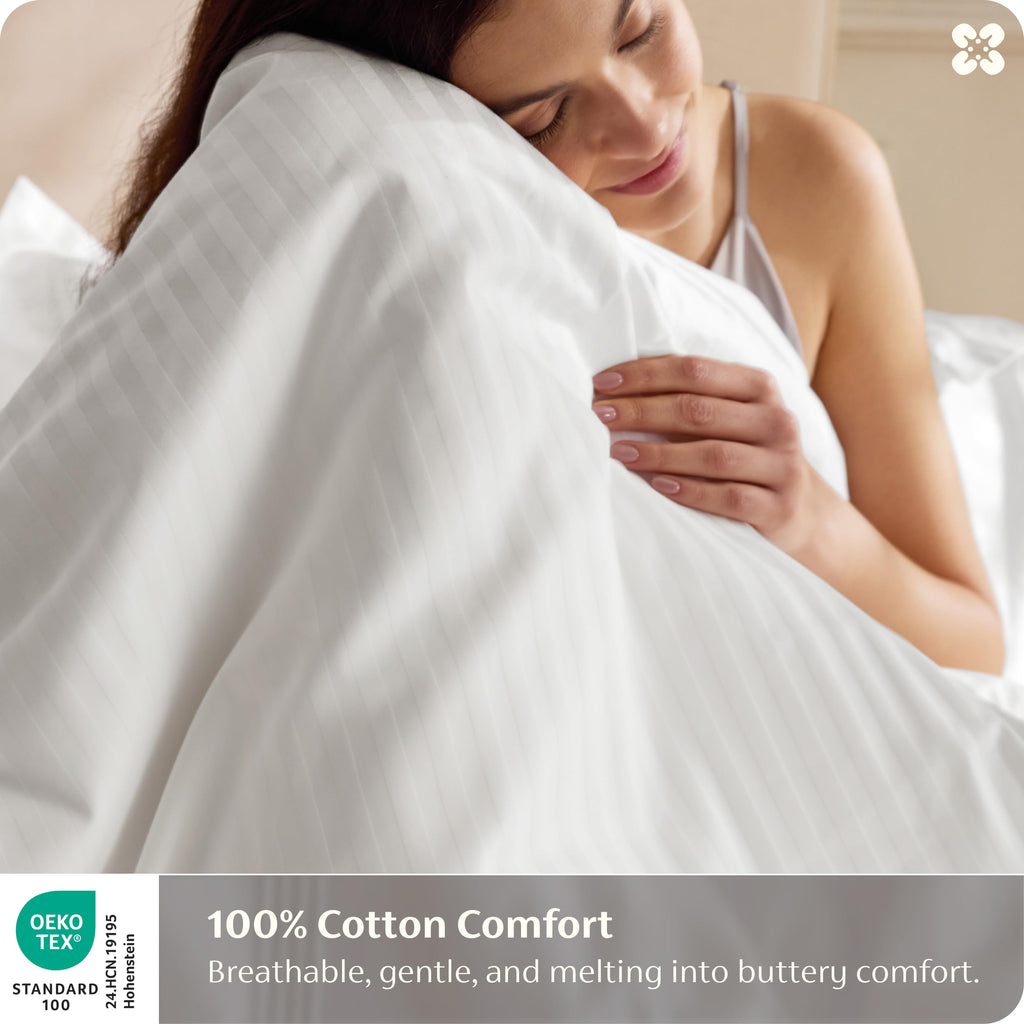 PureWoven 100% Cotton Percale Duvet Cover Queen, Striped Jacquard
