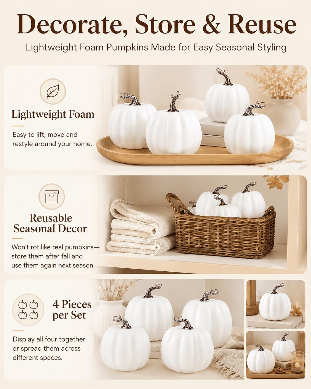 6 Inch Black Artificial Pumpkins, 4 Pack