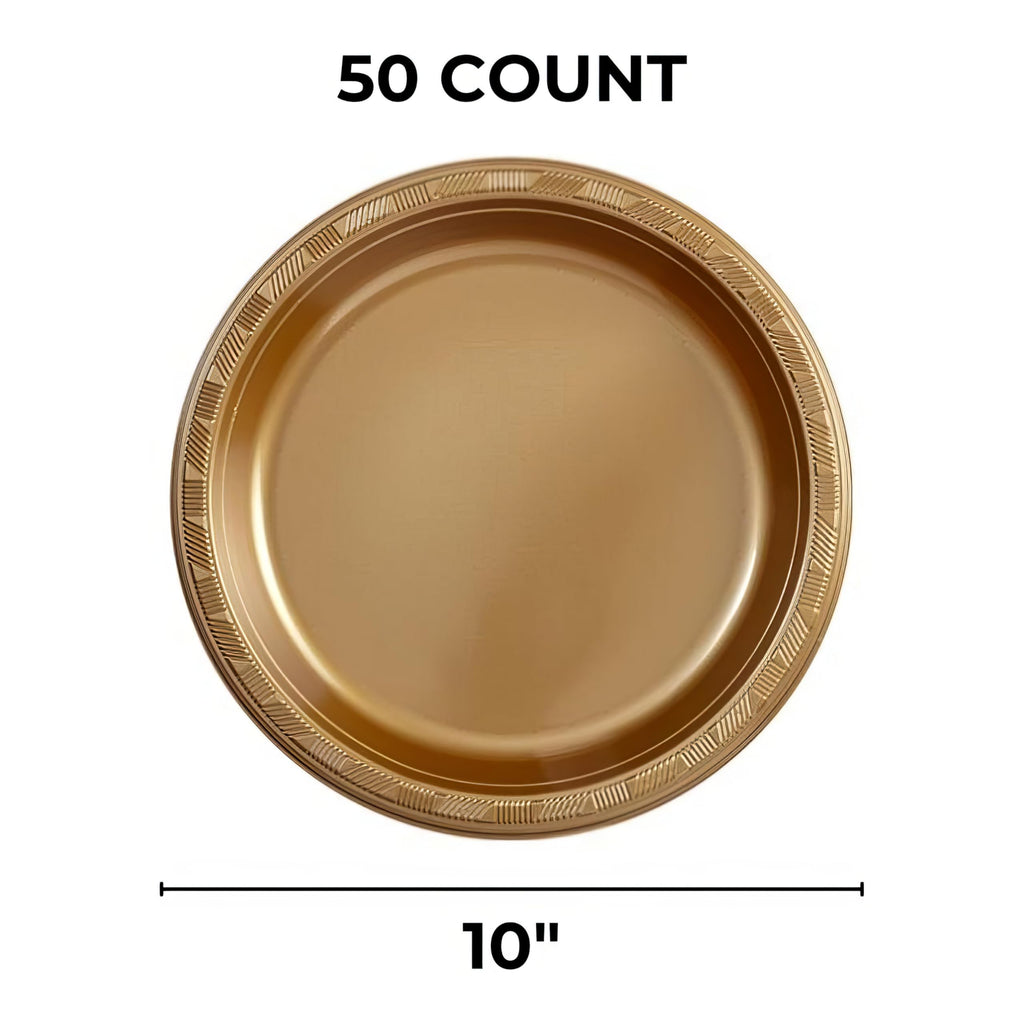 50 Count Plastic Plate, 10-Inch, Gold