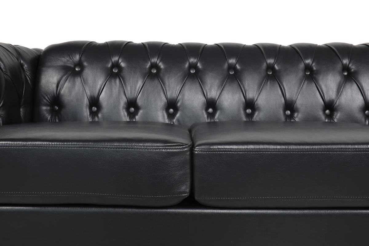 Modern 3 Seater PU Chesterfield Sofa, Upholstered Tufted Button Leather Chesterfield Couch, Classic Faux Leather