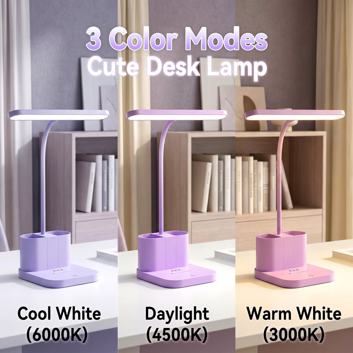 Purple Desk Lamp, Cute Table Light Bedroom