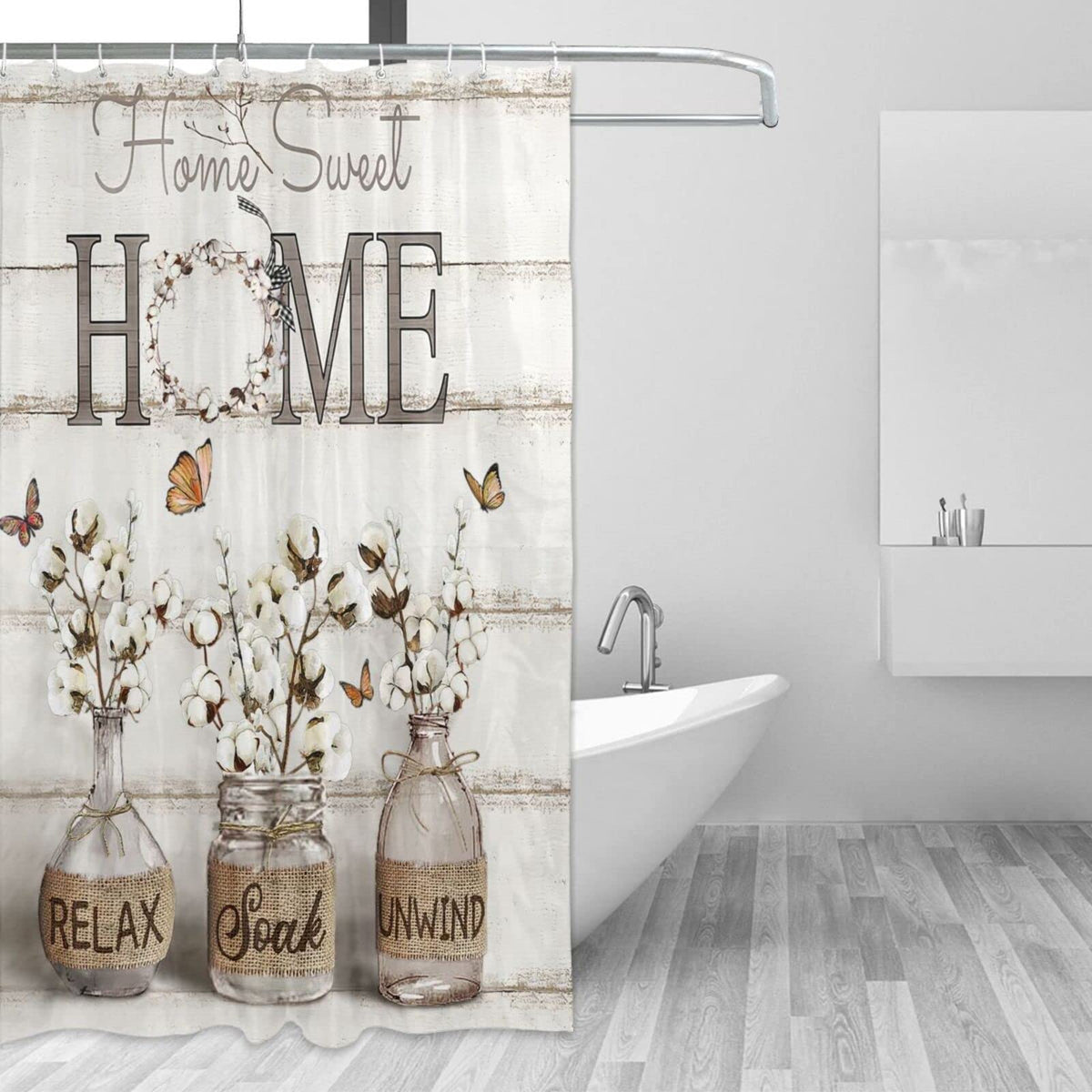 Farmhouse Cotton Flowers Shower Curtains for Neutral Country Bathroom Decor Rustic Set Waterproof Polyester Fabric 60