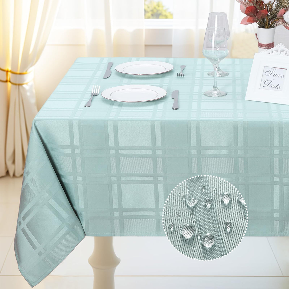 Soild Plaid Jacquard Spillproof Table Cloth Elegance Wrinkle Resistant
