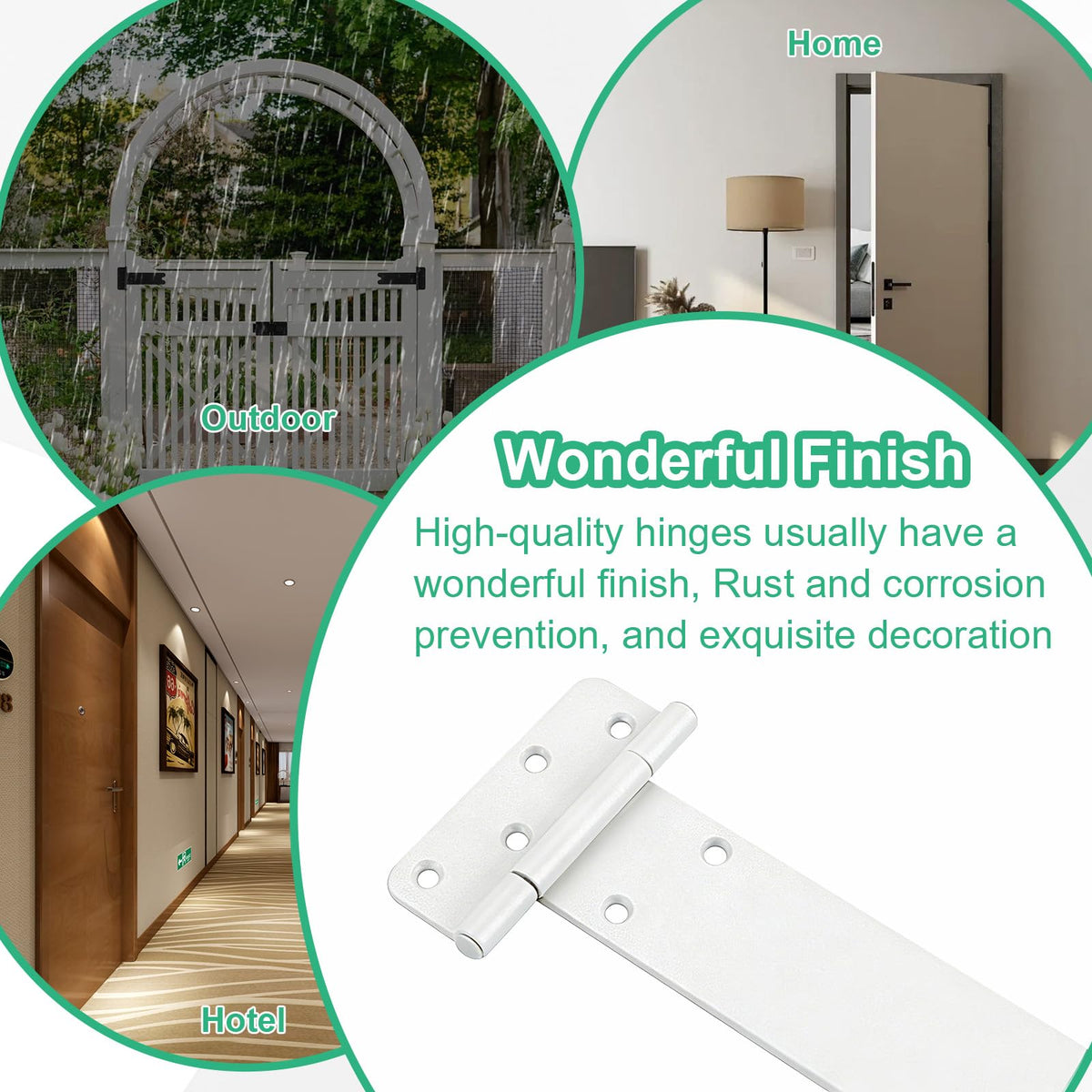 8 inch Gate Hinges, 300 Lbs Capacity, Matte White Hinges, 2 Pack Heavy Duty Door Hinge, T-Strap Shed Gate