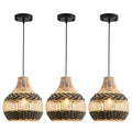 3-Pack Rattan Pendant Light Mini Hand-Woven Black White Rattan Chandelier