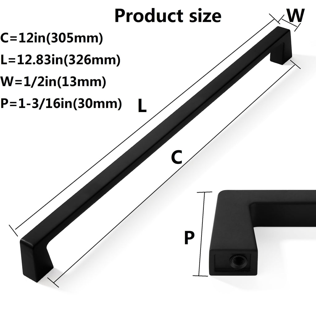 2 Pack 12 inch Solid Matte Black Cabinet Handles Kitchen Hardware Drawers Bathroom Vanity Cabinet Door Handles