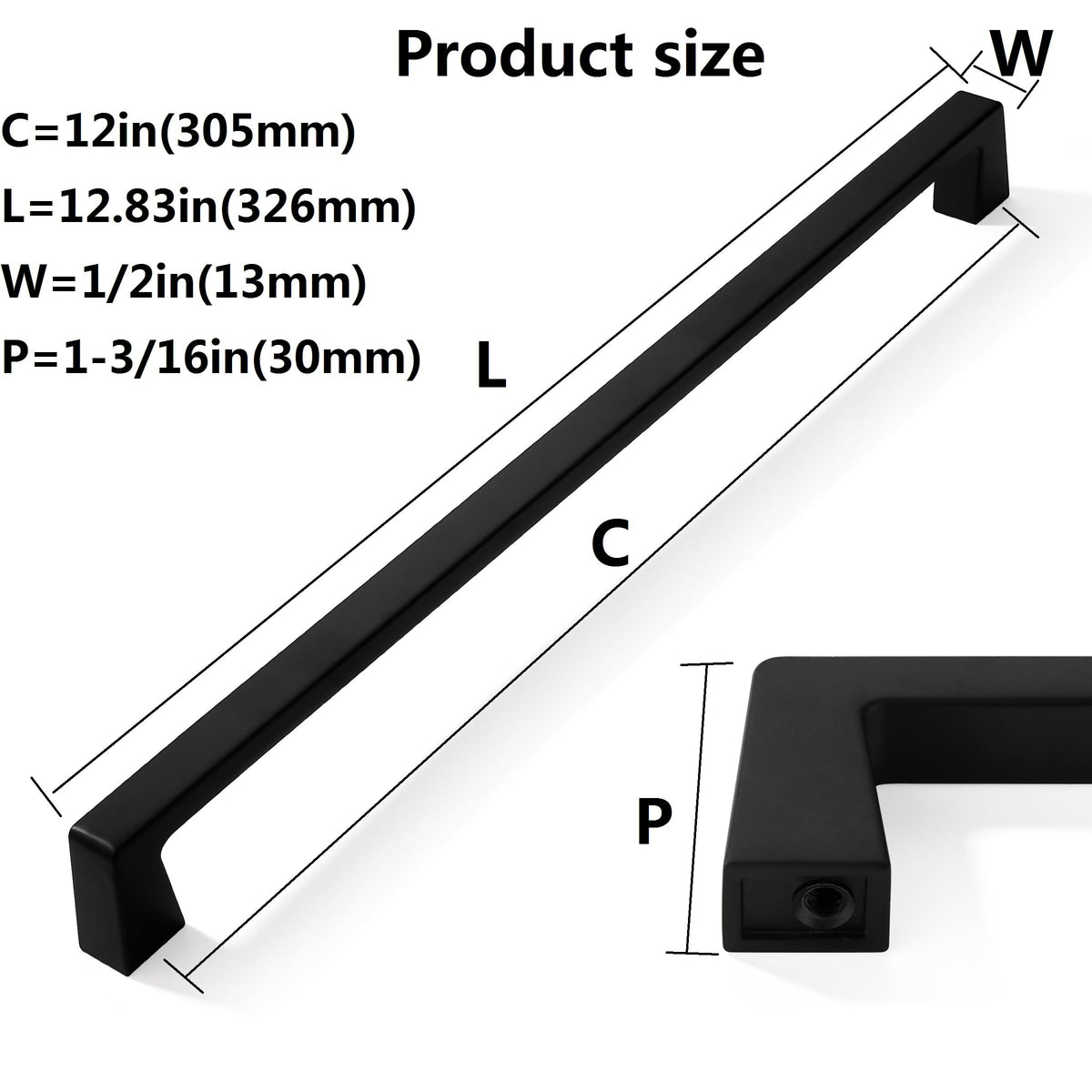2 Pack 12 inch Solid Matte Black Cabinet Handles Kitchen Hardware Drawers Bathroom Vanity Cabinet Door Handles