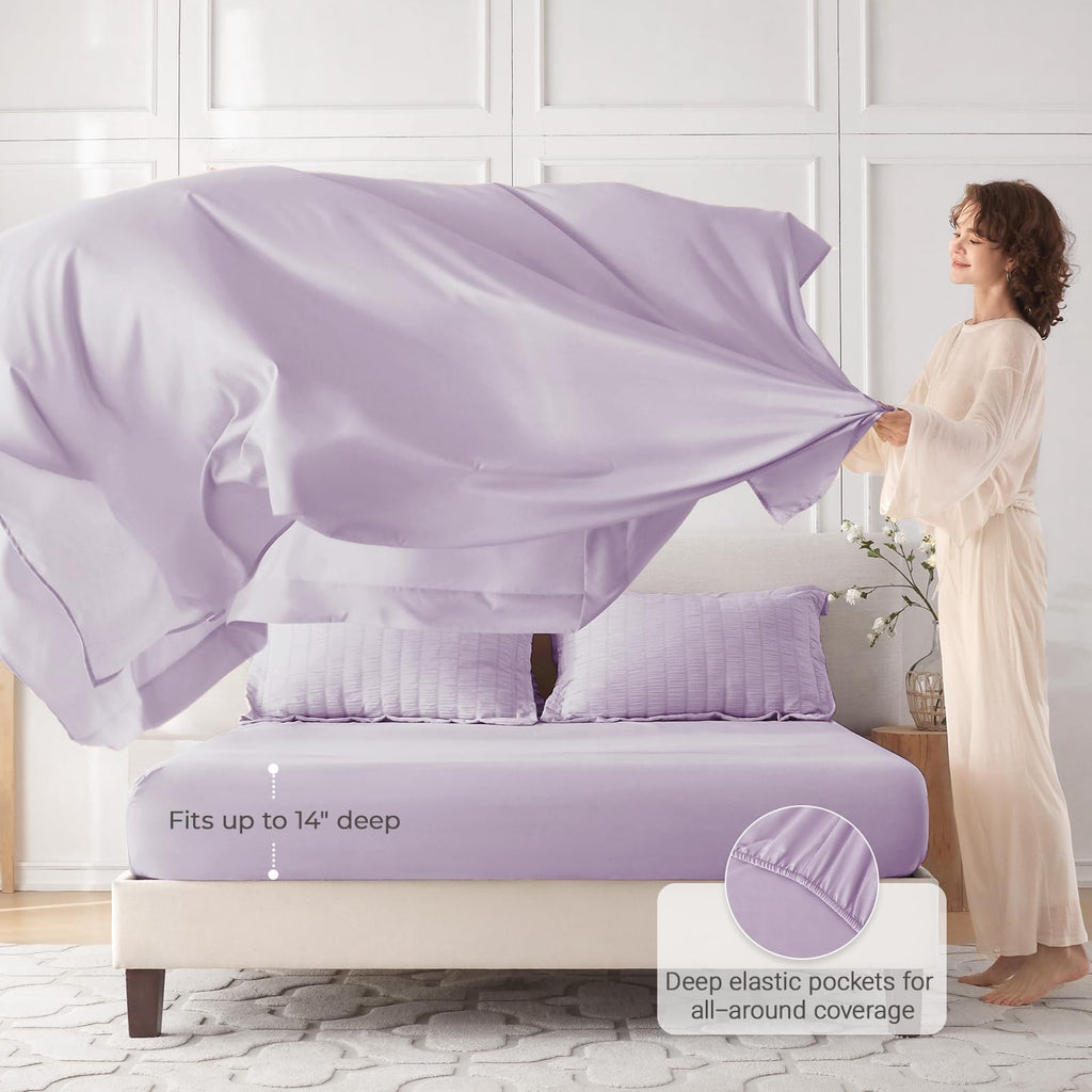 Comforter Set 7 Pieces, Seersucker Bed in a Bag, Lavender