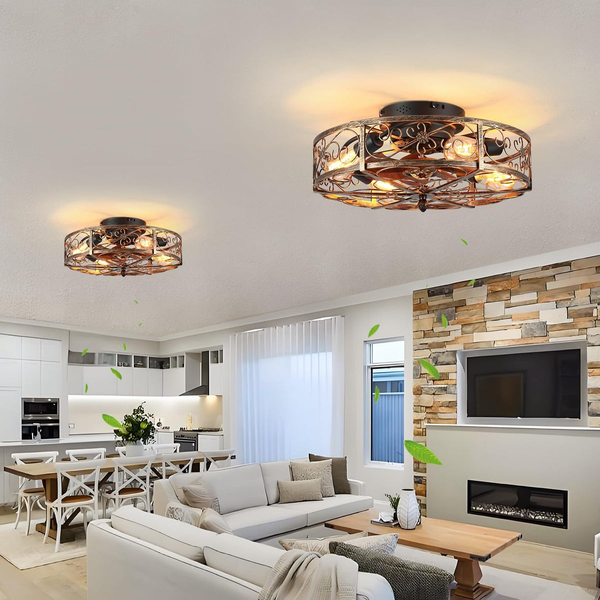 20" Flush Mount Caged Ceiling Fan with Light & Remote