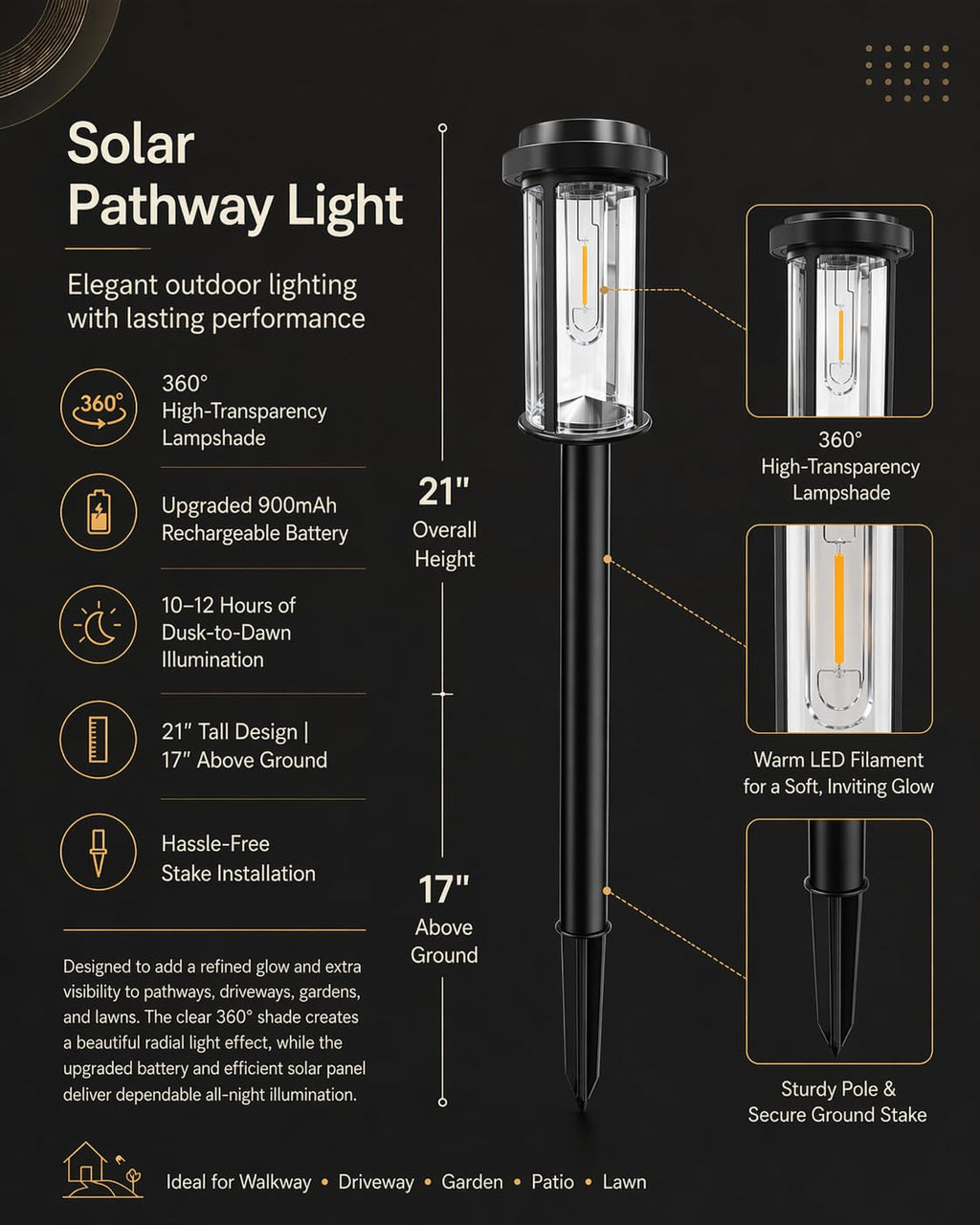 12 Pack Solar Lights Outdoor, 21" Solar Pathway Lights Outdoor