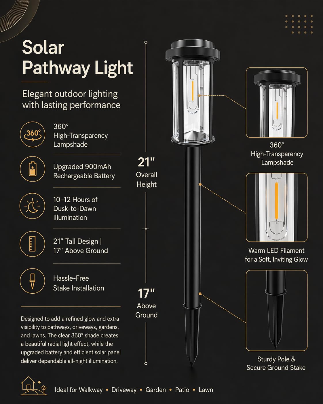 12 Pack Solar Lights Outdoor, 21" Solar Pathway Lights Outdoor