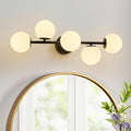 27" Mid Century Modern White Globe Black LED Bathroom Vanity Light | Matte Black Finish, Sleek Mid Century Modern