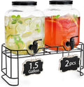 1.5 Gallon Drink Dispenser : 2P Glass Dispenser w/Metal Stand - Set of 2