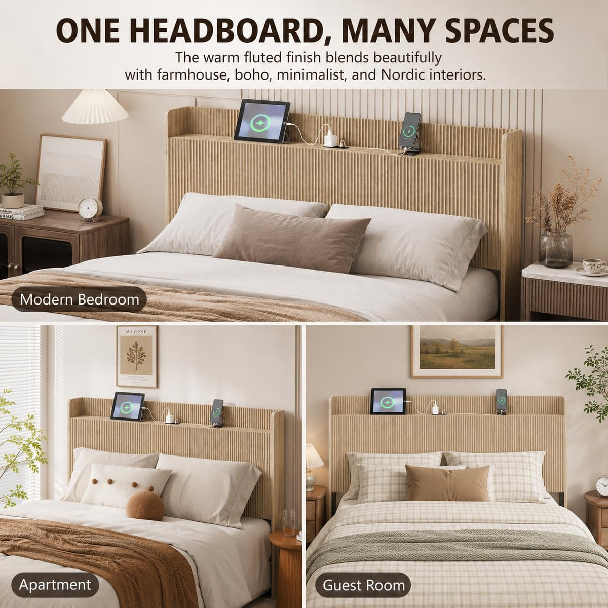 Vintage Queen Size Fluted Headboard Only Boho Head Boards