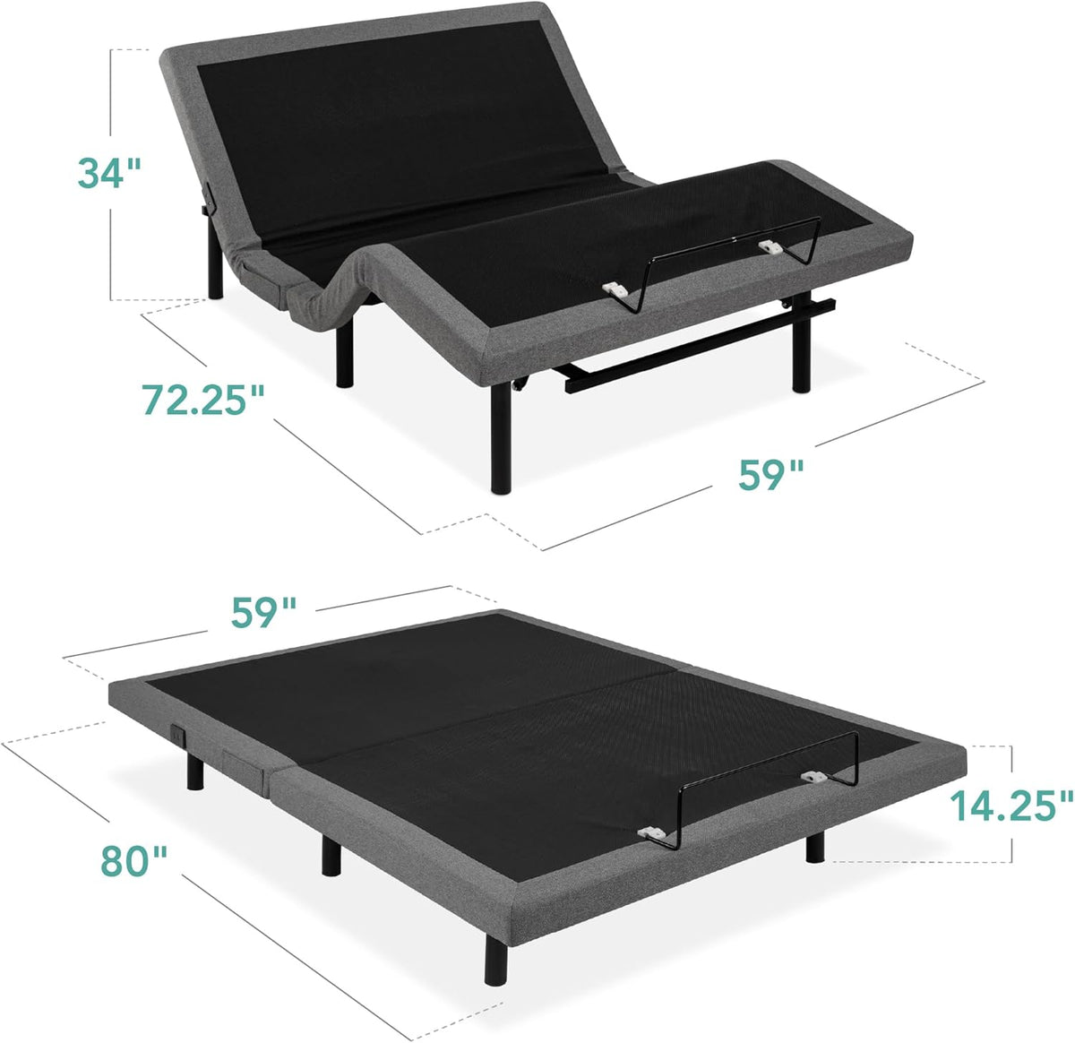 Ergonomic Queen Size Adjustable Bed Frame, Electric Base w/Wireless Remote Control, Nightlight, Massager, 2 USB Ports