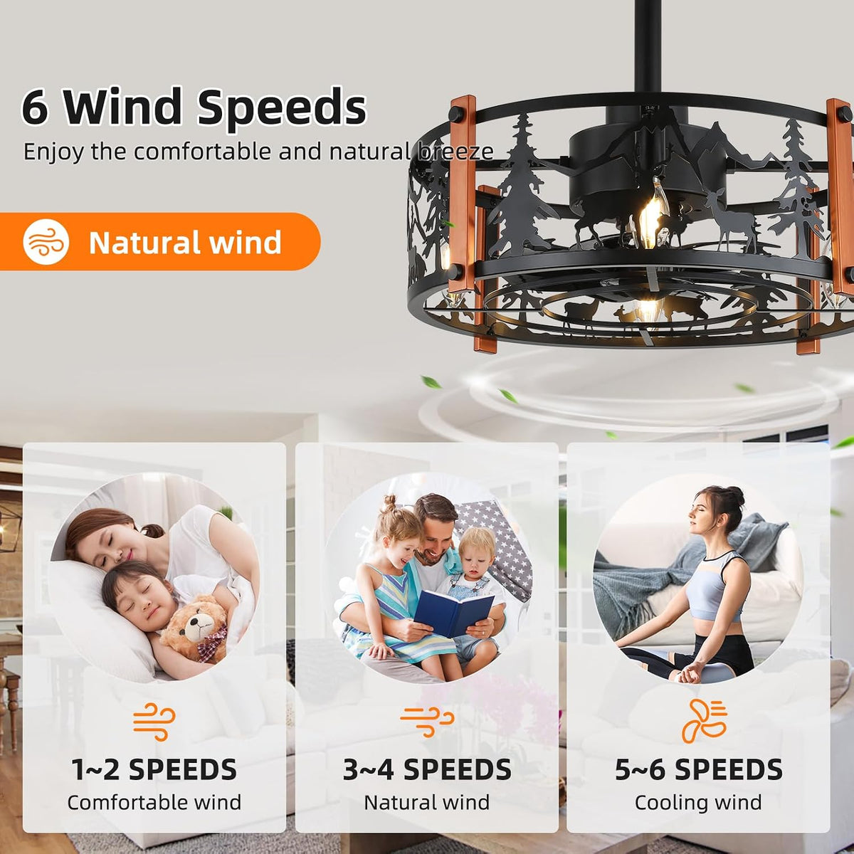 19" Black Caged Ceiling Fan with Light