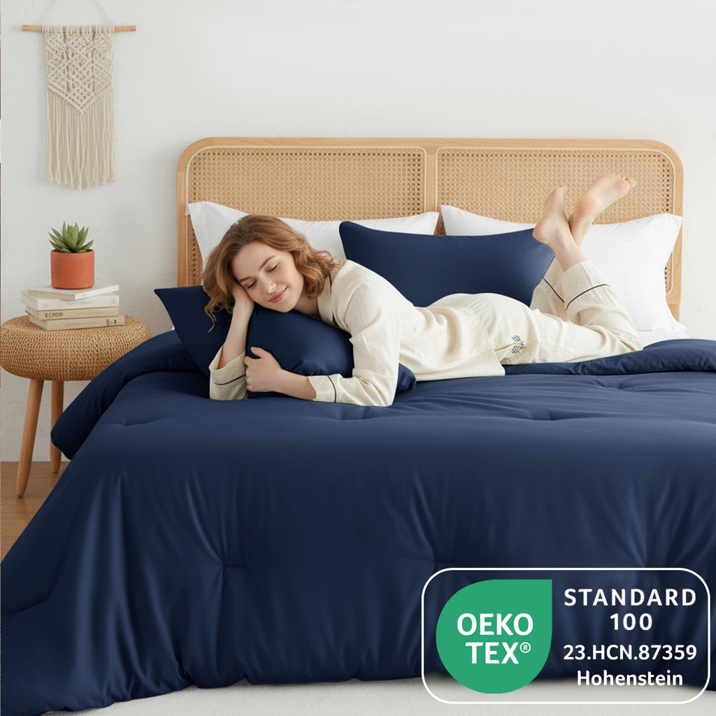 Comforter Sets, 3 Pieces with 2 Pillowcases, Navy Blue