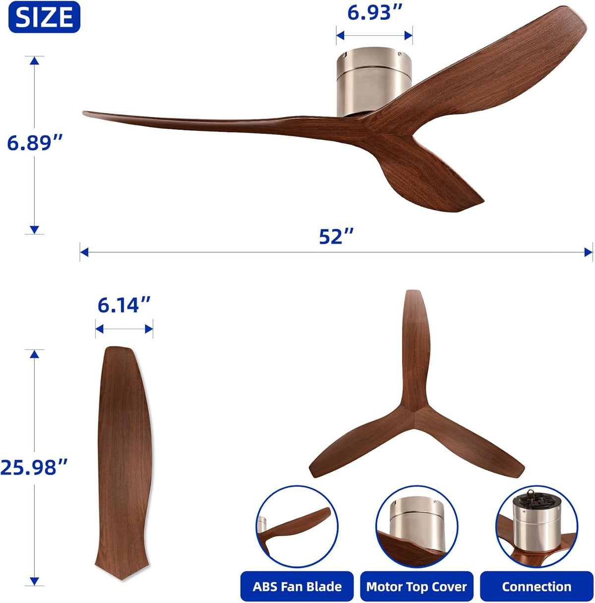 52" Ceiling Fan with Remote, No Light