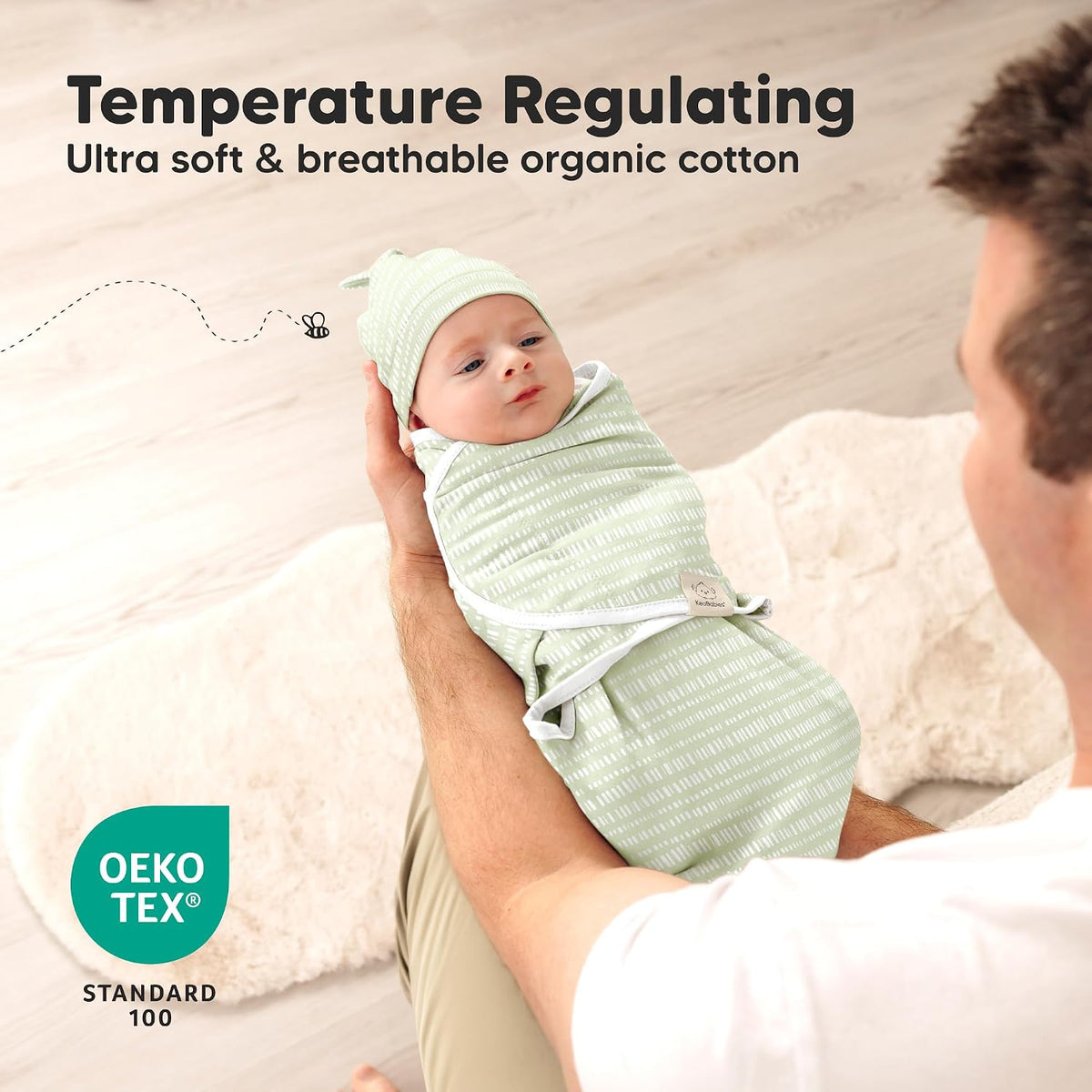 3pk Organic Swaddles for Newborns Girls, Boys & Hats (Leafy, )