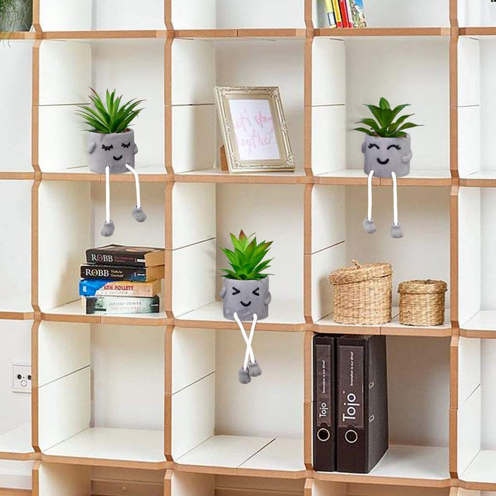 Creative Artificial Succulent Plants with Gray Pots Mini Potted Succulents Cute Fake Plants Succulents with Hanging