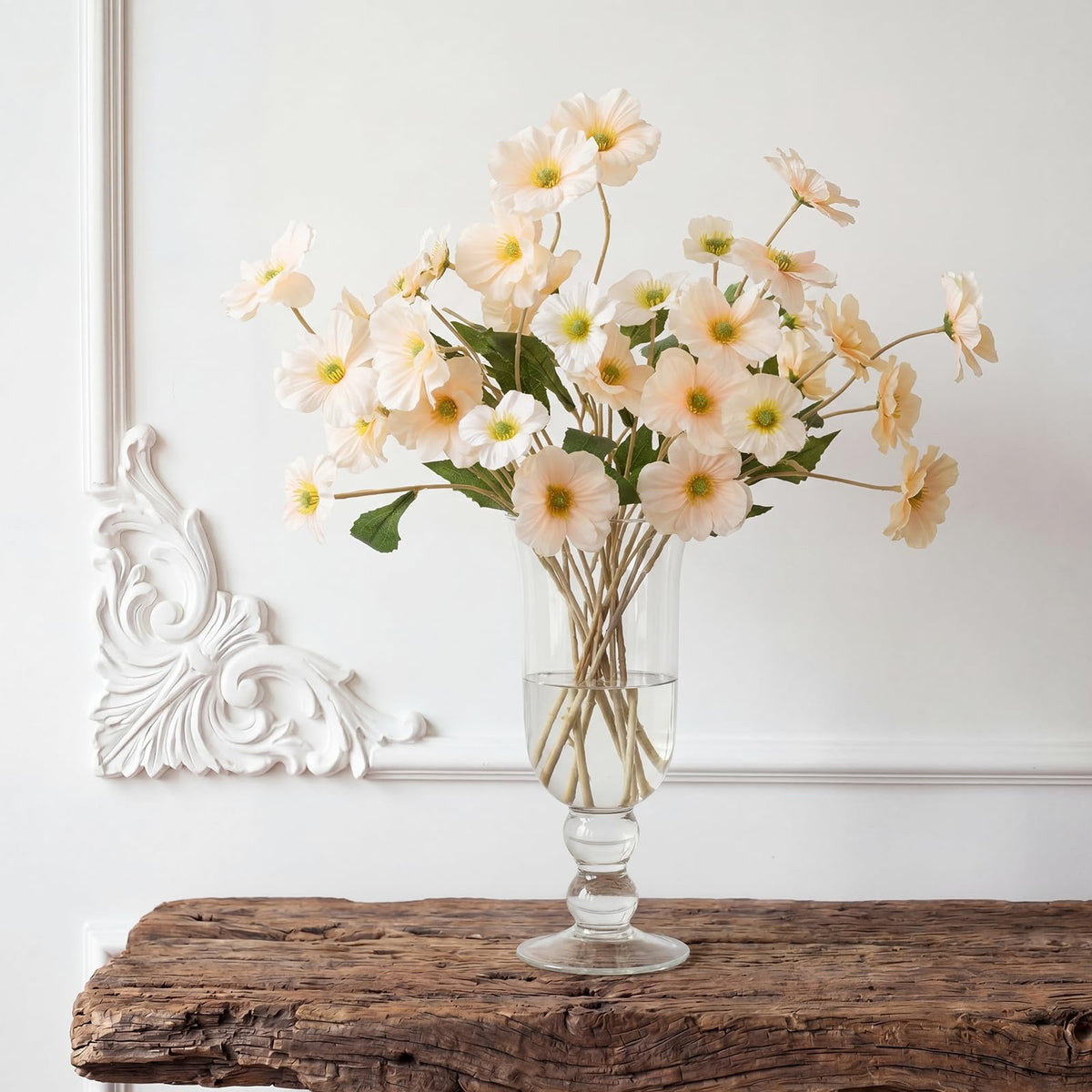 Champagne Artificial Ranunculus Flowers, 31.5" Tall Faux Silk Persian Buttercup 24 Heads Flower Stems with Leaves