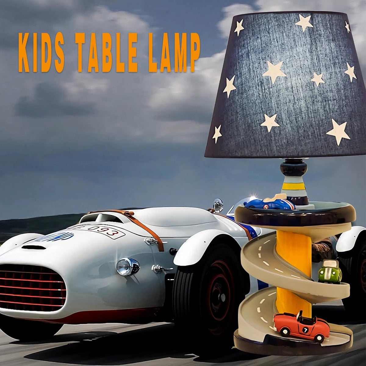 Table Lamp, Adorable 14 Inch Racing Road Style Kids Desk Lamp, Car Bedside Lamp Ideal for Children's Bedroom Decor