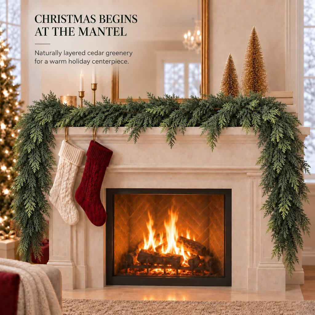 5.5 FT Christmas Greenery Real Touch Cedar Garland for Indoor Outdoor Decor