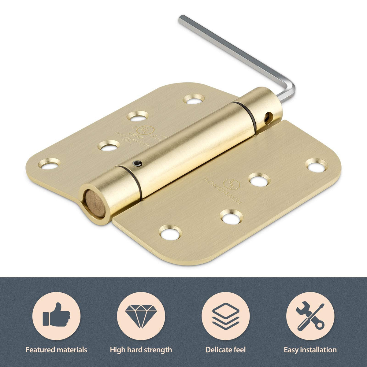 Self Closing Hinge Satin Brass Auto Close Hardware Adjustable Spring Hinges Satin Hinges 5/8" Radius Corner for