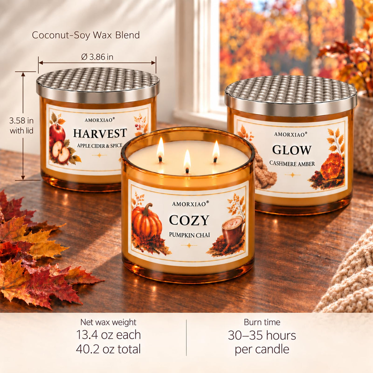 Autumn Ritual Trio, 3 Large 3-Wick Fall Scented Candles