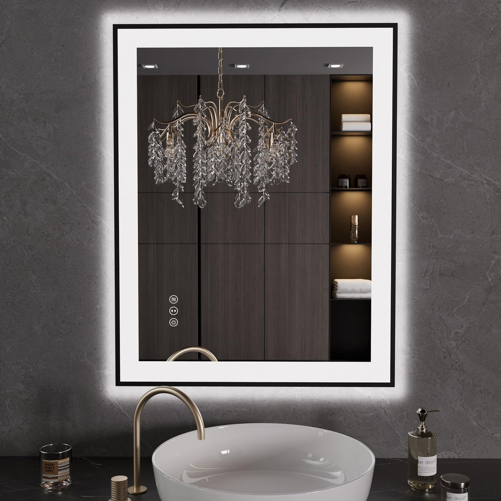 28"X36" LED Bathroom Mirror Black Framed