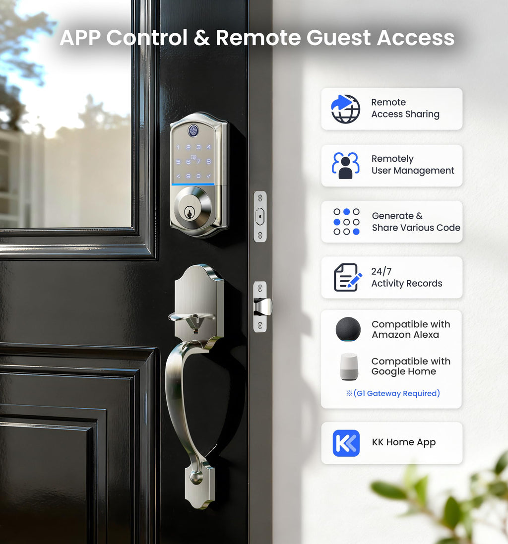 8-in-1 Fingerprint Smart Front Door Lock Set, Satin Nickel