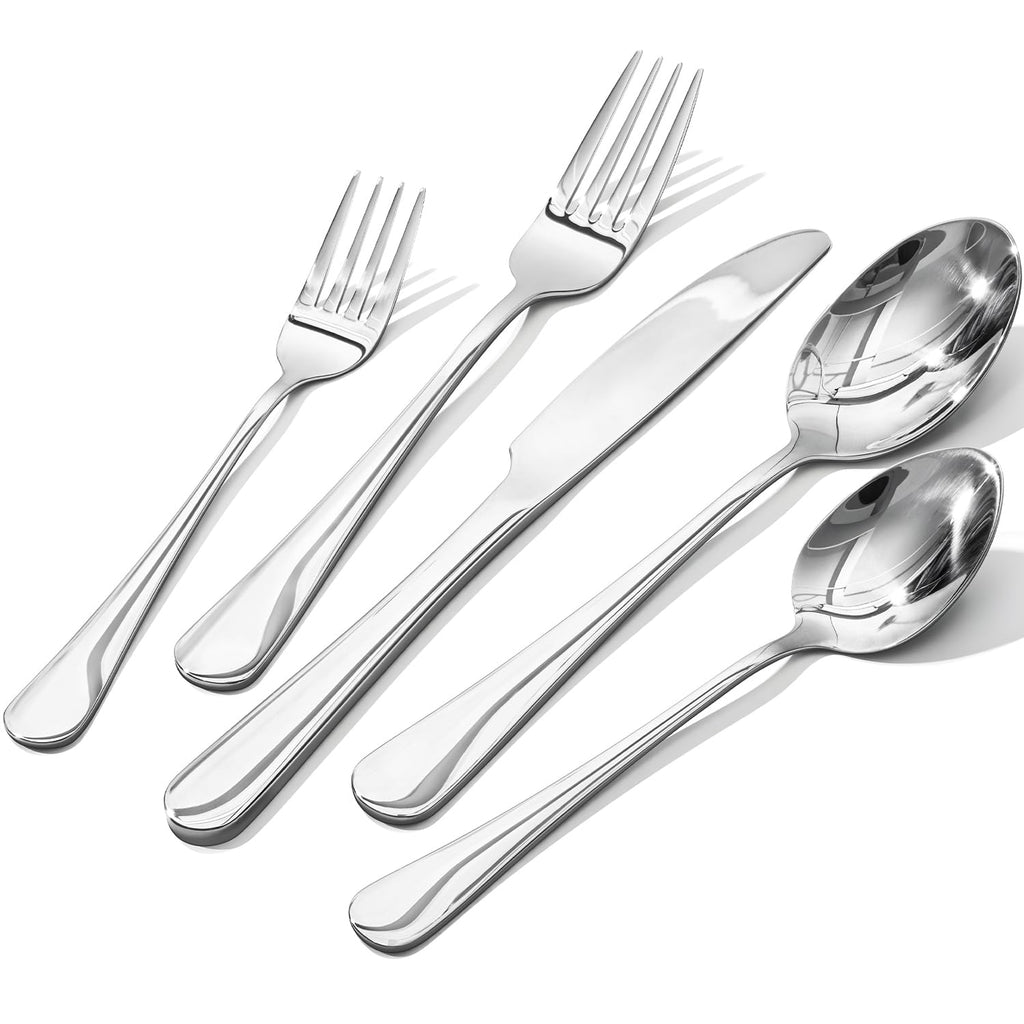 Silverware Set for 12, Premium 18/10 Stainless Steel 65 Piece Flatware, Quality Heavy Duty Cutlery Utensils, Mirror