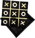 Leza Tic Tac Toe Game Set, Black Marble with Gold Inlay, 12 Inch