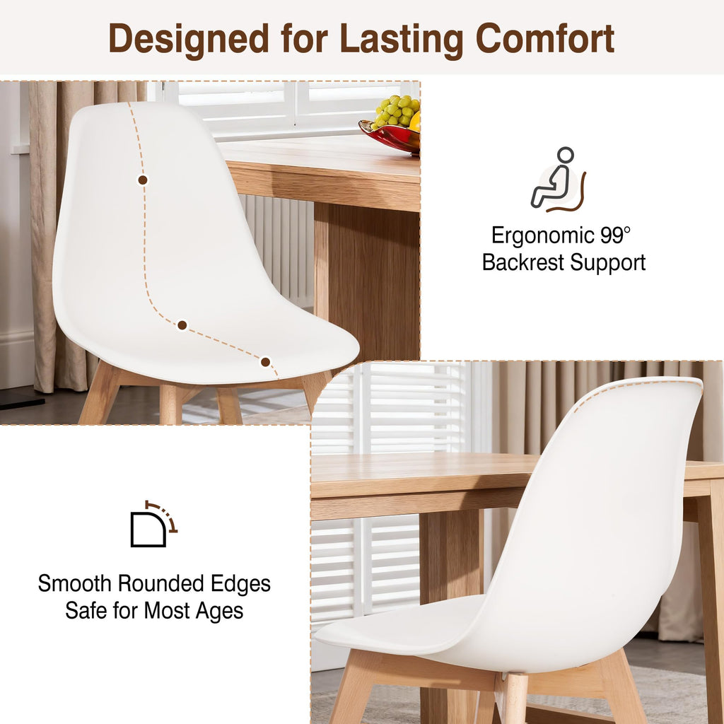 Inspired Eames Style Dining Chairs Set of 4, Mid-Century Modern Kitchen & Dining Room Chairs, Molded Plastic Seat & Back, Solid Wood Legs