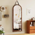 48x16in Arched Full Length Mirror Solid Wood Frame, Brown