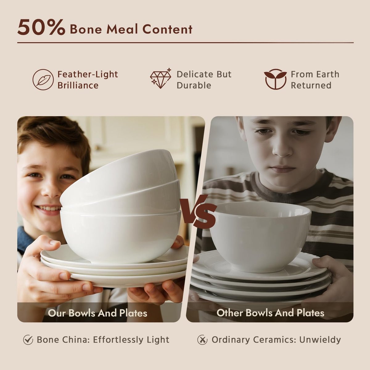 Bone China Dinnerware Set for 8, 24-Piece Plates and Bowls Set