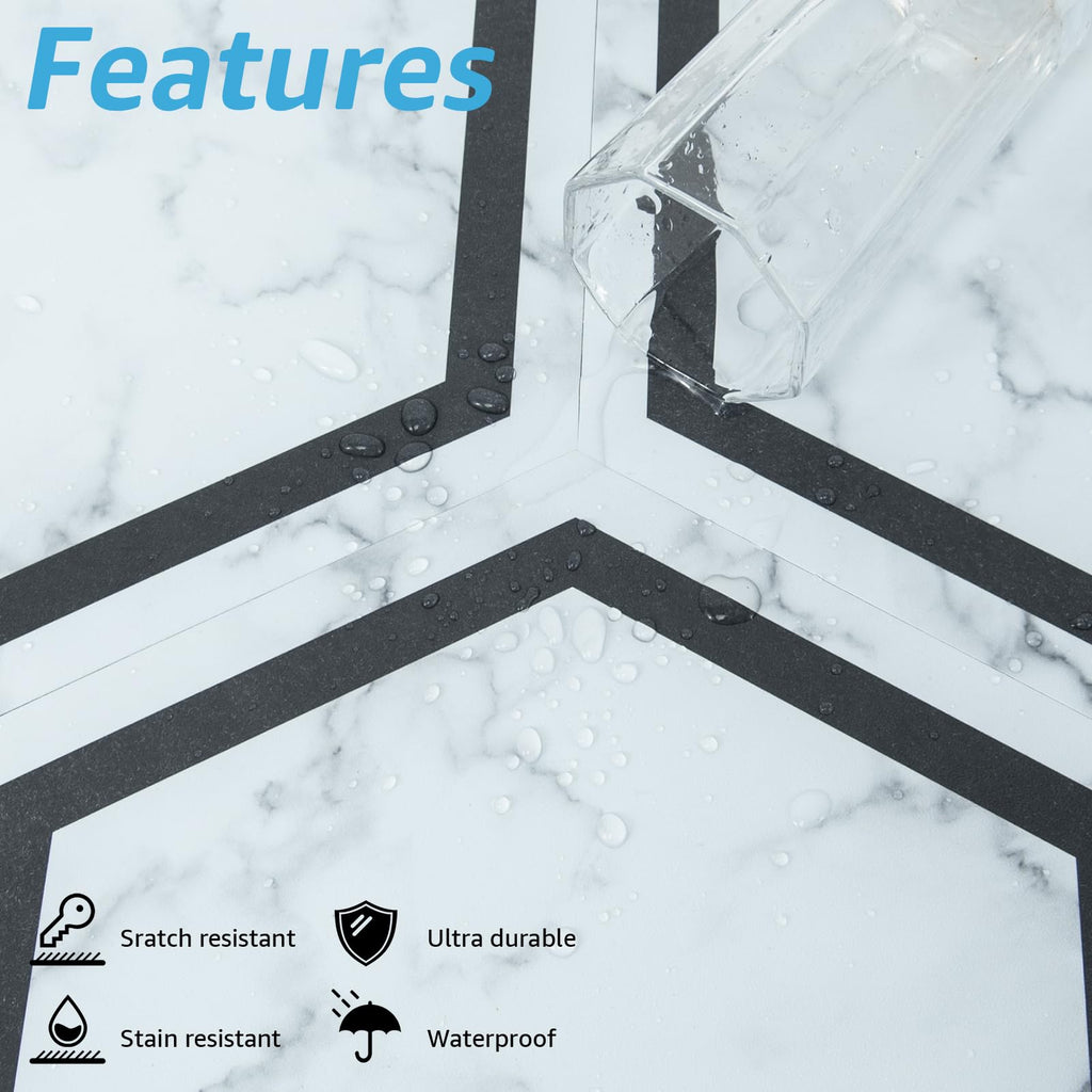 30-Pack Hexagon Peel and Stick Vinyl Floor Tiles, White Marble