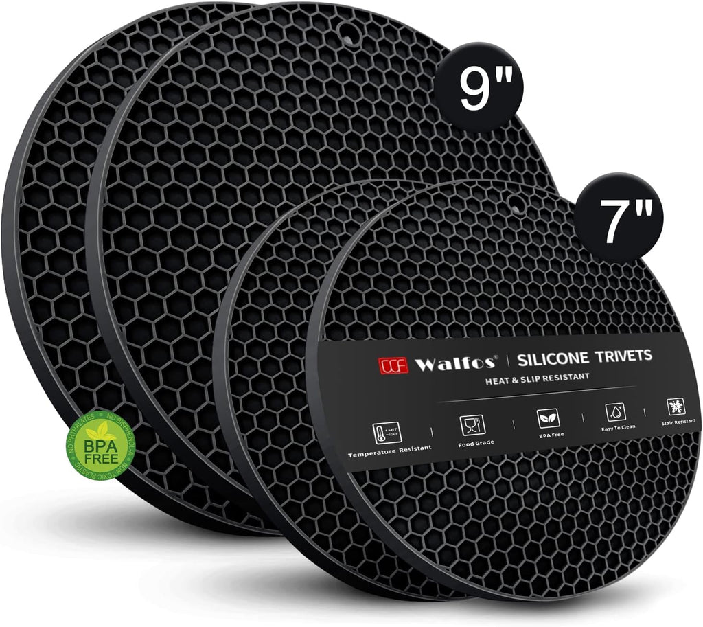 Silicone Trivet Mats - Heat Resistant Pot Holders Set, 2 Sizes 7 Inch & 9 Inch, Multipurpose Non-Slip Hot Pads - Set of 4
