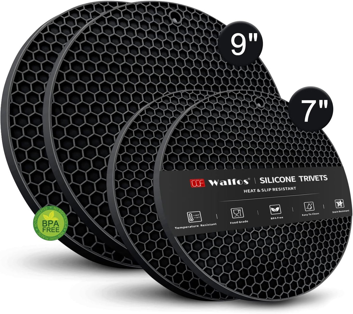 Silicone Trivet Mats - Heat Resistant Pot Holders Set, 2 Sizes 7 Inch & 9 Inch, Multipurpose Non-Slip Hot Pads - Set of 4