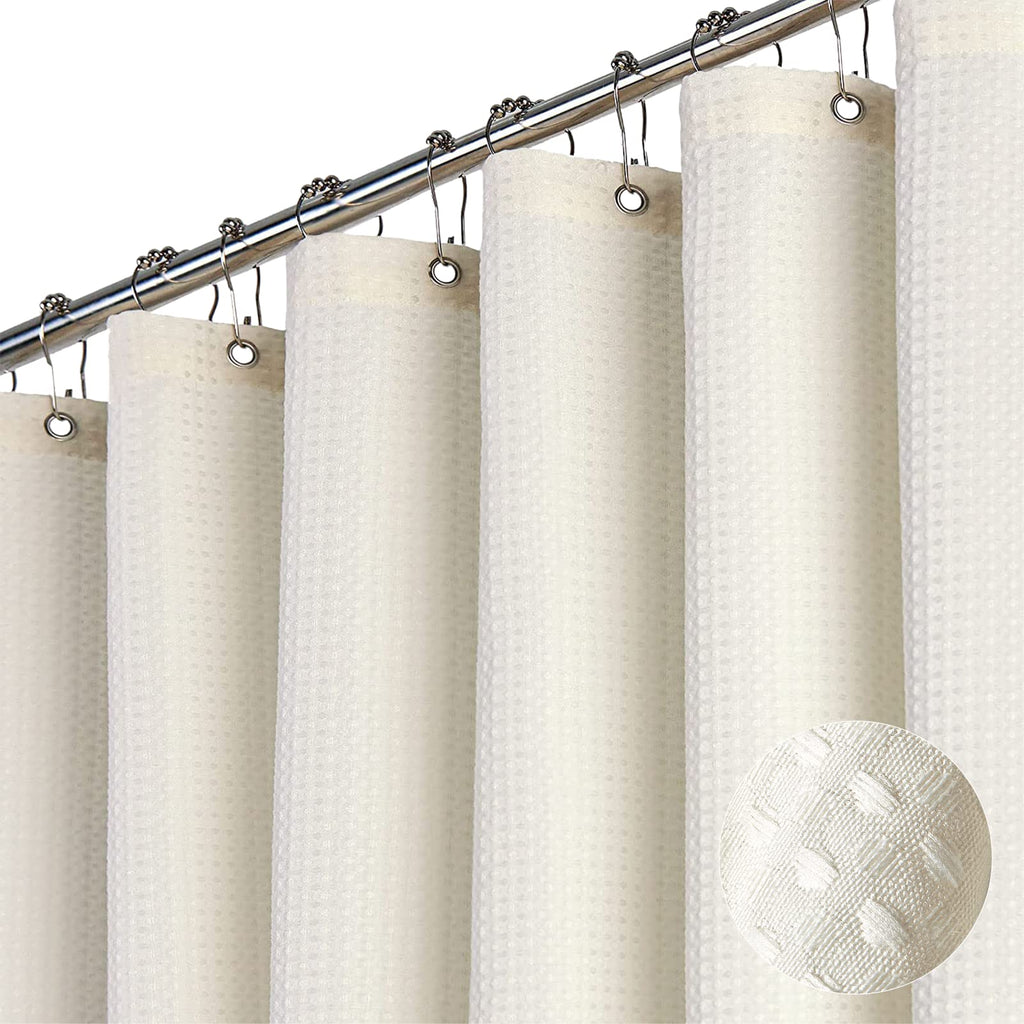 Extra Long Waffle Shower Curtain 256 GSM Fabric 72x96 Cream/Ivory