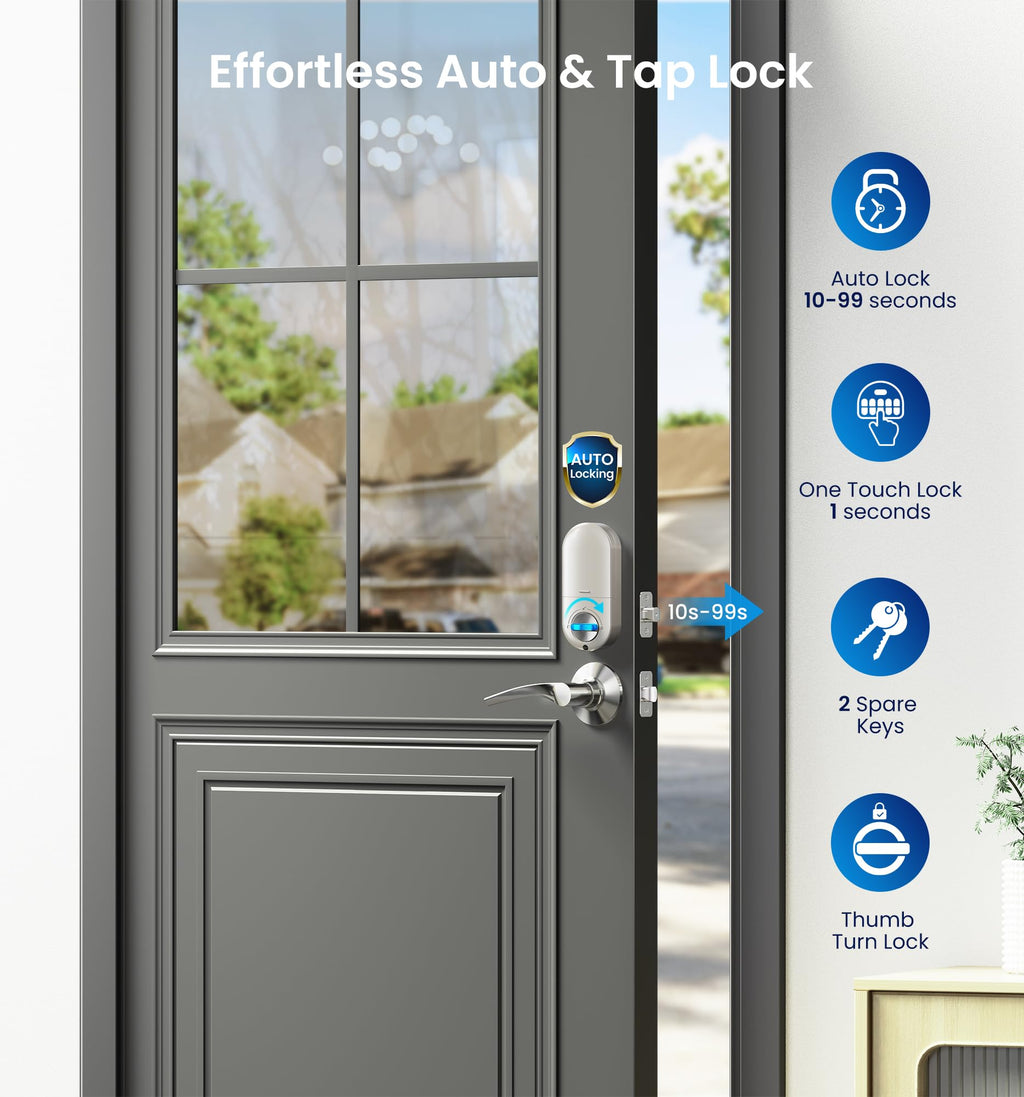 RZ-C Keyless Entry Door Lock with 2 Lever Handles, Satin Nickel
