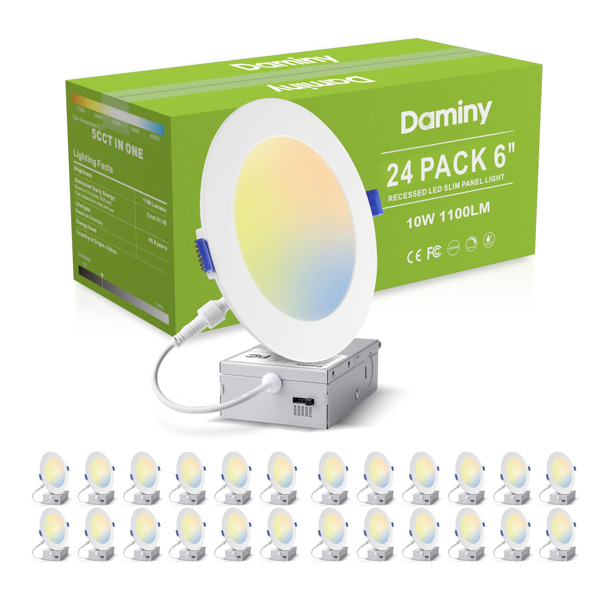 24 Pack 6 Inch LED Recessed Lighting, Canless Wafer Downlight