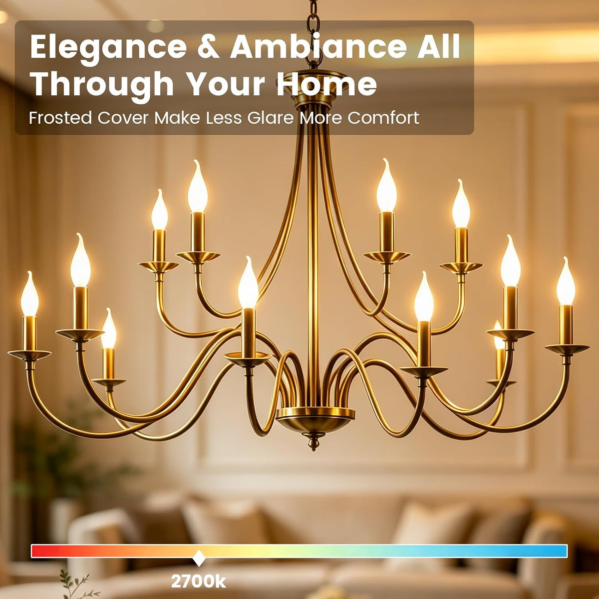 E12 LED Frosted Candelabra Light Bulbs, 40 Watt Equivalent 6 Pack