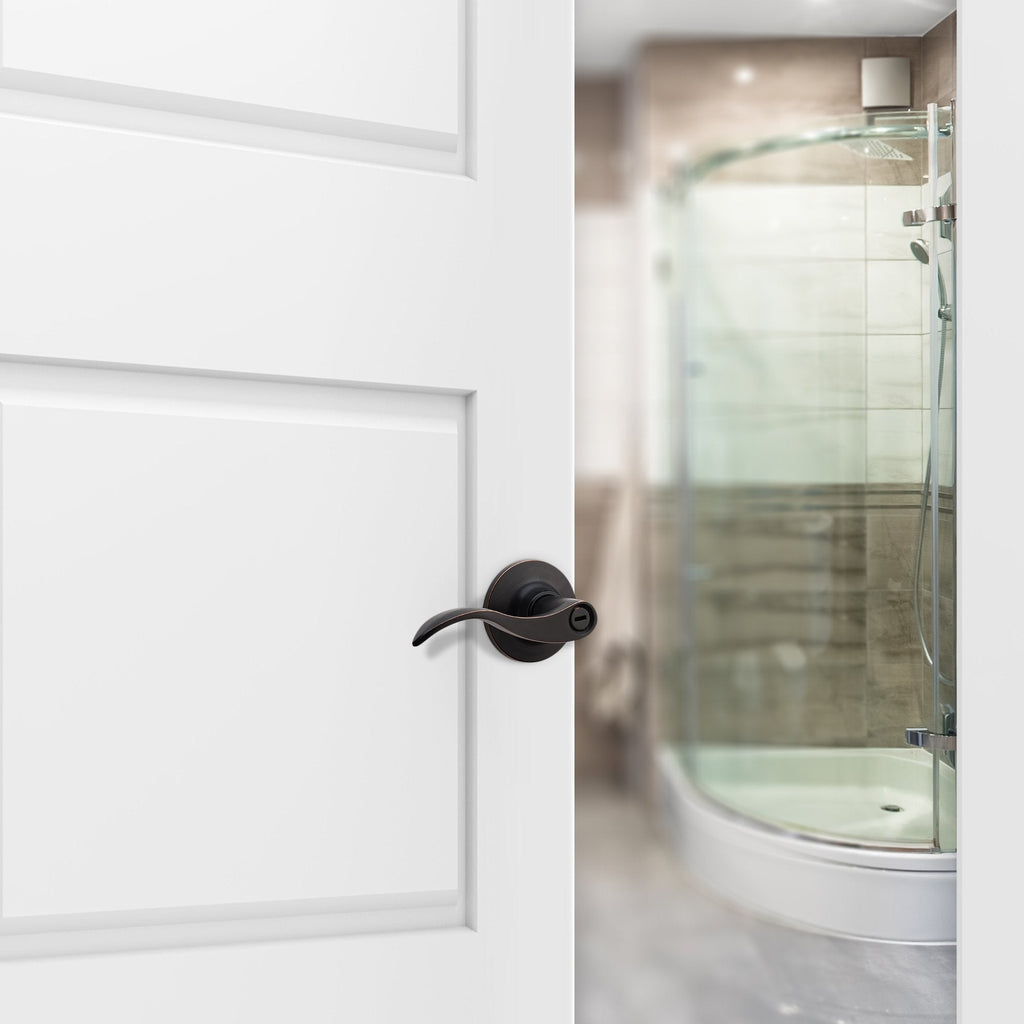 Privacy Lever Door Handle [Thumb Turn Lock on The Inside] with a Oil Rubbed Bronze Finish, Reversible for Right &